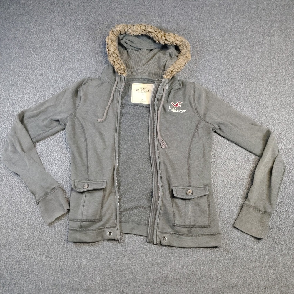 Vintage Hollister Y2K fur lined hood zip up woman's size medium
